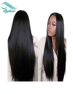 Bythair Glueless Full Lace Human Hair Wig For Black Women Silk Top 130 150 Densitet Silky Straight Brasilian Spets Front Wig9557331