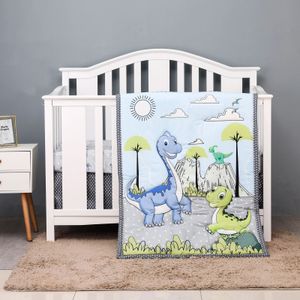 4 pcs cheep dinosaur design design baby bedding set for boys born-comforter crib sheet crib skirt and pillow case 240529
