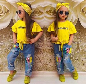 3PCS Kids Set Setting Baby Girls Roupos 2018 Verão Criança Crianças TopsJeaadwear Roupfits Crianças