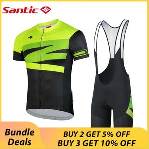 Santic Men's Cycling Jersey Set Bib Shorts 4D Padded Short Sleeve Outfits Quick-Dry MTB Bike Sports Clothing Suits Asian Size L2405
