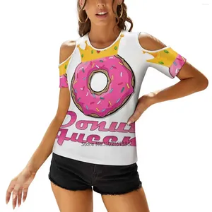 Women's T Shirts Donut Queen Woman Tshirts Printed Tops Zipper V-Neck Top Fashion Graphic Shirt Sweet Donuts Food