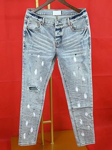 Herr jeans lila roca märke jeans amerikansk high street indigo reparera blekgradient låg stigning snäva mens jeans t240531 t240531