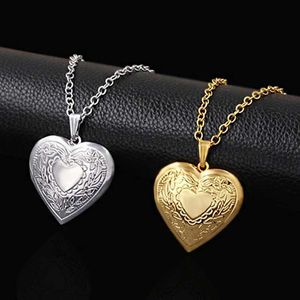 Подвесные ожерелья сердечного медальона Подвески для женщин для женщин Золотая цветная фоторамка для любителей валентинки 45/66 см подарки S2453102
