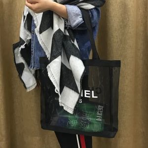 Projektantka czarna siatka na ramię Kobiet mody torba na zakupy biały przesunięcie litera logo przezroczystą torbę na ramię przenośna torba środowiskowa