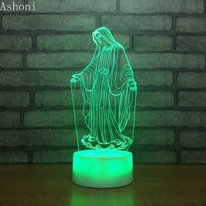 3D Acrylic LED Night Light Blessed Virgin Mary Touch 7 Color Changing Desk Table Lamp Party Decorative Light Christmas Gift 2446