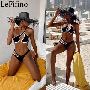 Women's Swimwear Summer Fashion Selling Black Background With White Edges Split Body Hollow Out Sexy Bikini Beach Bathing Wear Women