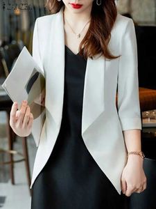 Women's Suits Blazers ZANZEA Elegant Women OL Work Blazer Spring Lapel Neck 3/4 Sleeve Suits Jackets Fashion Solid Office Wear Open Front Cardigan z240531