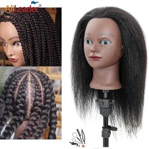 Mannequin Head Alileader cheap Mannequin Head Human Hair Cosmetology 아프리카 마니 킨 훈련장 및 연습을위한 스탠딩 스타일링 Q240530