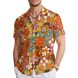 Men's Casual Shirts New mens multi-color and multi style floral cherry blossom art casual short slved shirt with high-definition printing Y240529
