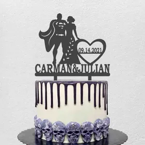 Party Supplies Personalized Wedding Cake Topper Custom Name Date Super Man Couples For Decoration