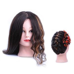 マネキンヘッド100％本物の人間の髪のヘアメスレッサーヘアドレッサーダミートレーニングヘッドマニキンパーマ漂白染色ヘアカットQ240530