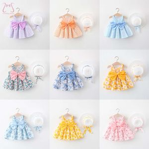 2st/Set Baby Girls Summer Lovely Dresses Sweet Flowers Sleevele Children's Clothing Bowknot Kids Dress 0 To 3 Year Old Toddler L2405 L2405
