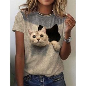 女子トップデザイナーサマーニュー2024レディース半袖Tシャツかわいい猫3Dプリントレディースウェアストレートヘア26N8