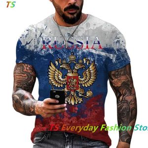 남자 티셔츠 3D 프린트 새로운 패션 러시아 플래그 남성 러시아 베어 티셔츠 짧은 슬리브 남성 의류 스트리트웨어 대형 상위 Z240531