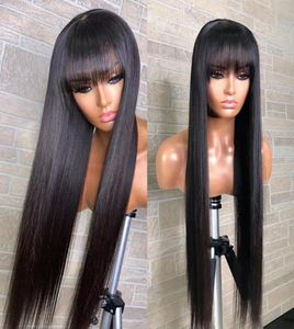 Meetu Straight Remy Human Hair Wigs With Bangs 30 32Inch franse Ingen spets peruk färgad brasiliansk för kvinnor alla åldrar naturliga färg271016757