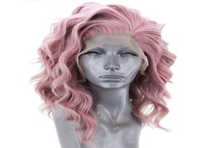 High Temperature Fiber Short Wave Bob Full Hair Wigs Pink Synthetic Lace Front Wigs for Women 14inches4486339