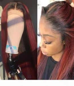 Rak 13x6 spets främre mänskliga hår peruker med babyhår 1b 99j färgad full frontal peruk snabbt för svarta kvinnor8420947