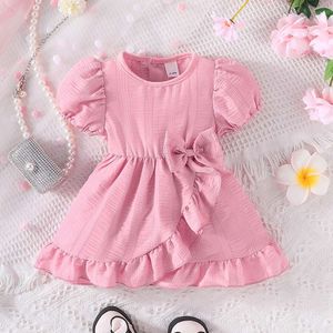 Newborn Baby Dress 3-36 Months Summer Short Puff Sleeve Toddler Kids Girl Cute Pink Princess Dresses L2405