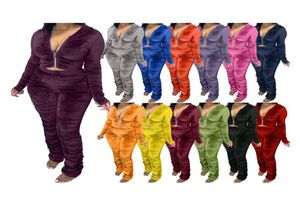 Fall New Streetwear Velvet Ruched Bodycon Hoodies Jumpsuit Kvinnor Aktiv staplad blixtlås Huven Romper One Piece övergripande8384541