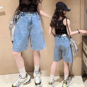 2023 Summer High Waist Cotton Denim Shorts For Teen Girls Clothes New Arrivals Solid Color Fashion Half Pants 6 8 10 12 14 Years L2405