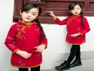 2018 Chinese Style New Year Girls Dresses Embroidered Cheongsam Dress Autumn Winter Girls Clothing Kids Clothes Thick Baby Clothin8729197