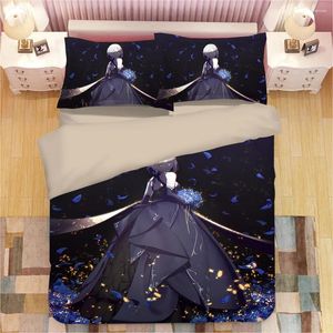 Bedding Sets 3D Black Beautiful Girls Duvet Cover Single Double King Sexy Flowers Bedclothes Anime Good Quality Quilt