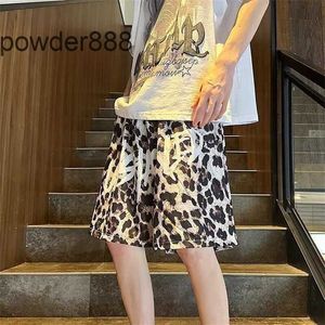 Leopard Patterned Ice Silk Shorts American Style Instagram Summer Thin Ruffled and Handsome Couple Mens Beach Pants Loose Trendy Brand Five Piece