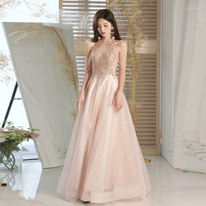 Sukienki imprezowe damska różowa wisząca szyja sukienka wieczorowa 2024 Lekkie luksusowe kobiece urodziny bankiet zaręczynowy dekoracja