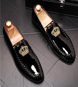 unique Britain Designer dress Shoes charming glitter embroidery crown gentleman Black Evening Party Men039s Handmade Loafers We3432921