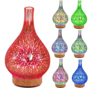 3D花火ガラス花瓶形状空気加湿器7色のLEDナイトライトアロマエッセンシャルオイルディフューザーミストメーカーウルトラソニック240521