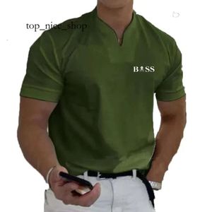 보스 Tshirt 남자 T 셔츠 2023 여름 보스 짧은 패션 트렌드 스포츠 피트니스 티셔츠 견고한 느슨한 짧은 슬리브 v- 넥 폴로 셔츠 AD5A