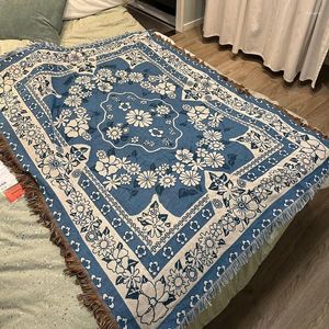 Cobertores Sofá de estilo Europa Lança de algodão tricotado com borla Floral Cover Bohemian Bed Camping Rug