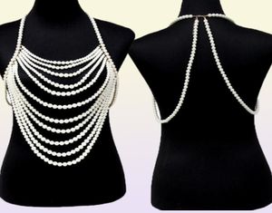 Unikalna imitacja wielowarstwowa Pearl Bralette Top Body Sain for Women Sexy Naszyjnik klatki piersiowej biżuteria
