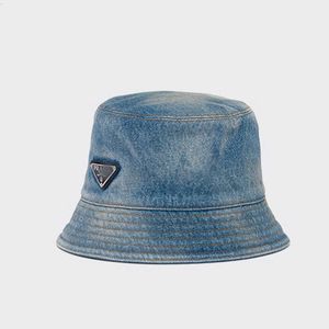 Wide Brim Hats & Bucket designer P family version triangular logo decorated with washed denim fisherman hat CCAU