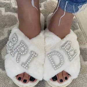 Slippers Brides Plush Slippers Winter New Womens Slippers I Will Be the Wifes Wedding Engagement Honeymoon Journey Single Party Fluffy SlippersL2405