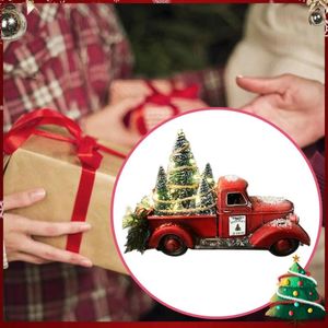 Декоративные фигурки винтажный красный грузовик с мини -рождественской елкой Weihnacht Suppors Suppors светодиодные фонари маленькие