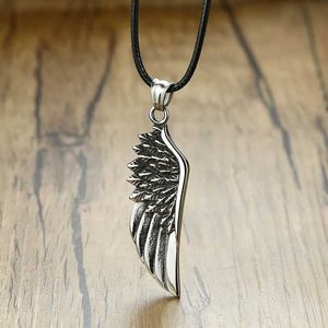 Pendant Necklaces Vnox Mens Choker Vintage Gothic Feather Angel Wing Pendants Necklace Tone Stainless Steel Kettingen Kolye Male Jewelry Y240530MY7N