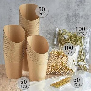 Engångskoppar Straws Charcuterie med påsar Kraft Paper Appetizer Sticks 50 200 plockar Popcornlådor för våffla