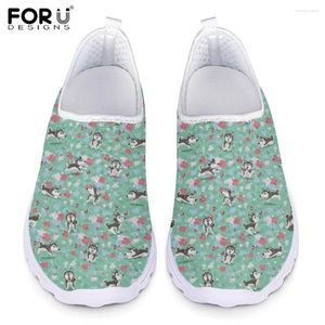 Casual Shoes Forudesigns söt husky hund och blomma mönster loafers för damer luftnät sneakers sko kvinnors lätta slip-on-lägenheter