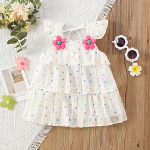 Vita baby flickor klänningar ärmlösa tunna andningsbara barn kläder sommarblommor avslappnad småbarn barn kostym 0 till 3 år gammal l2405