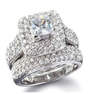 Z bocznymi kamieniami rozmiar 5678910 Biżuteria Księżniczka Cut 14KT białe złoto wypełnione pełne topazowe klejnot symulowany Diamentowy Women Wedding Enga8596451