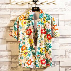 Men's Casual Shirts Summer high-quality cotton mens Hawaiian shirt printed short sleeved large Hawaiian mens beach flower shirt multiple pieces 1037 J240531