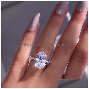 Solitaire Ring utsökta glänsande prinsessaring 925 Sterling Sier Natural Gem Cutting Goose Egg White Sapphire Diamond Wedding Jewelry Gi Dhjnu