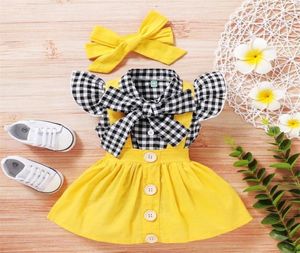 Summer Kids Born Girl Girl Ploid Bow Thirt Botton Griva per stendere Outfit a fascia da testa 2 pezzi Set di vestiti per bambini 2206012525480