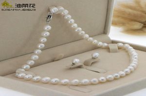 New Natural 89mm Freshwater Cultured Pearl Necklace Earrings Set Woman Girl Wedding Christmas Gift Jewelry Design Wholesal 5630564