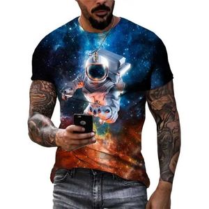 T-shirty męskie Summer Men Printed Astronauta Graphic T-shirt 3D drukowane o kołnierz krótkie rękawy luźne ulice zabawne osobowości duże rozmiar Z240531