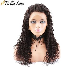 Indian Curly Virgin Human Hair Peruki for Black Women Środkowa część koronkowe frontwi z włosami dla niemowląt Wstępny kolor naturalny kolor Bella2349736