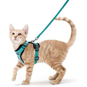 Kattsele och koppel för WalkingScape Proof Soft Justerbar Vest Harnesses Catbreathable Reflective Strips Jacket 240530