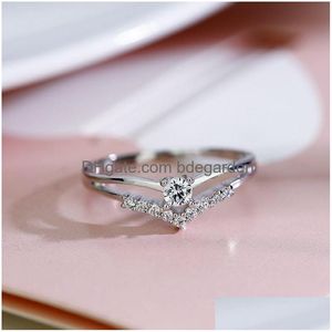 Solitaire Ring ringer kvinnor som bländar 925 Sterling Sier Mti-Drill Diamonds Ring Wedding Engagement Courtship smycken Drop Delivery Dhhrf