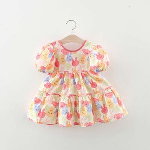 Neugeborene Kinder Neue Sommer reine Baumwolle runde Nackenblasenhülsen süße kleine Kaninchen Baby Prinzessin Kleid 0-3 Jahre L2405 L2405